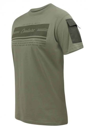 YARWELL-D555 Couture Printed T-Shirt With Sleeve Pocket-Khaki-3XL