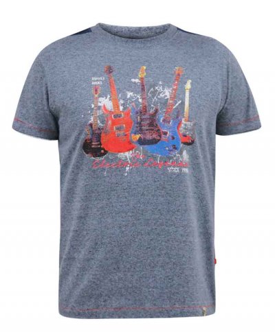 SHARNBROOK-D555 Electric Legends Guitar Print T-Shirt-Blue-3XL