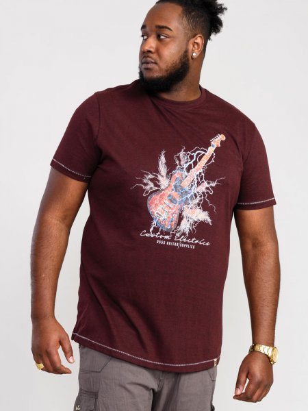 REDBOURN-D555 Lightning Bolt Guitar Printed T-Shirt-Burgundy-5XL