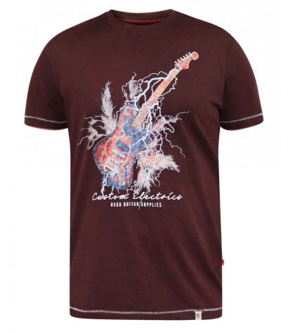 REDBOURN-D555 Lightning Bolt Guitar Printed T-Shirt-Burgundy-5XL