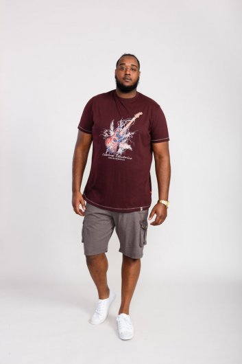 REDBOURN-D555 Lightning Bolt Guitar Printed T-Shirt-Burgundy-5XL