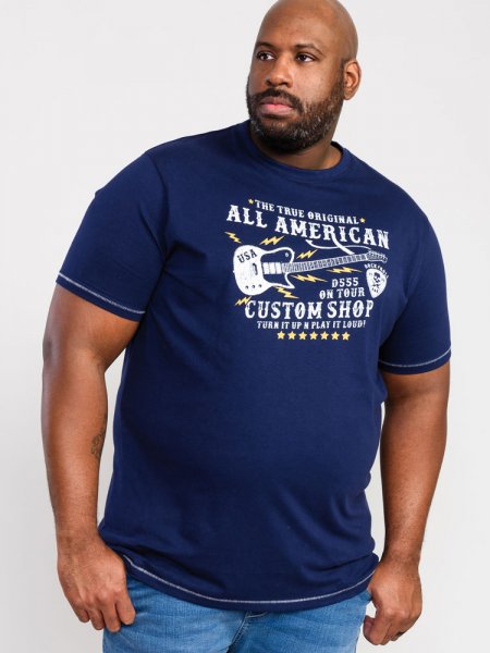 BRONTE-D555 All American Guitar Printed T-Shirt-Navy-T