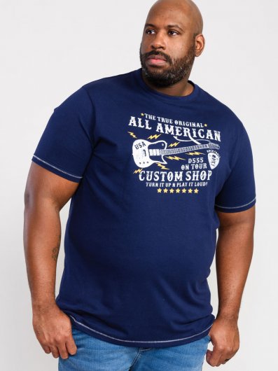 BRONTE-D555 All American Guitar Printed T-Shirt-Navy-5XL