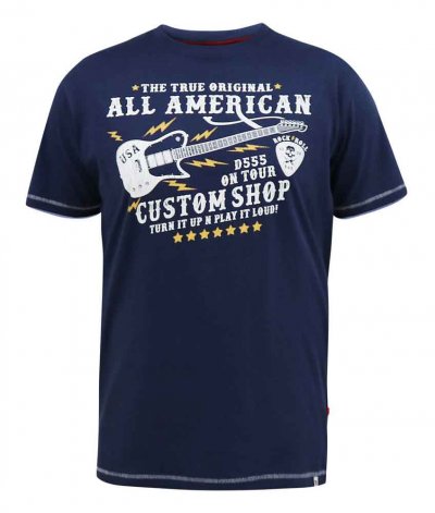 BRONTE-D555 All American Guitar Printed T-Shirt-Navy-5XL