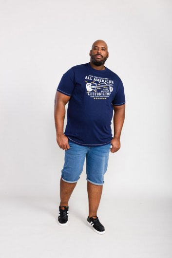 BRONTE-D555 All American Guitar Printed T-Shirt-Navy-5XL