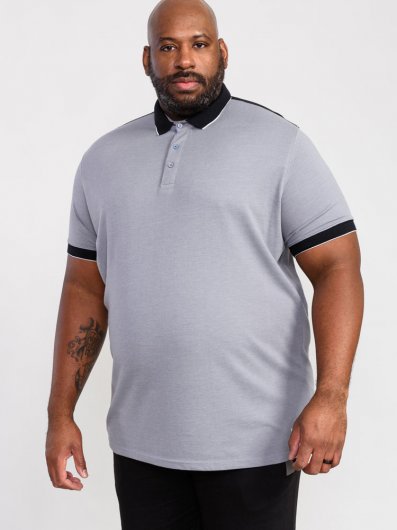 PRINSTEAD-D555 Pique Polo Shirt With Ribbed Collar And Cuff-Grey-2XL
