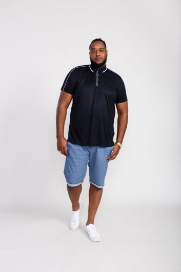 SUSSEX-D555 Jersey Polo Shirt With Piping Detail And Tipping On Ribbed Collar-Navy-3XL