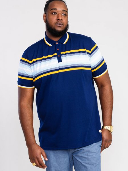 PELDON-D555 Chest Stripe Jersey Polo Shirt-Denim-4XL