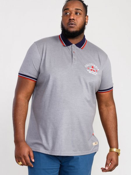 MERSEA-D555 Pique Polo Shirt With Chest Embroidery-Grey-2XLT