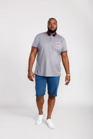 MERSEA-D555 Pique Polo Shirt With Chest Embroidery-Grey-2XLT