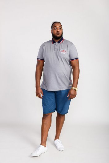 MERSEA-D555 Pique Polo Shirt With Chest Embroidery-Grey-2XLT