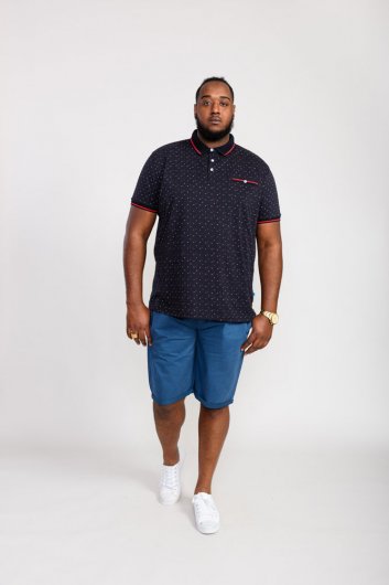 ASHWELL-D555 Ao Printed Polo Shirt With Jacquard Collar Cuffs And Inner Placket-Navy-LT