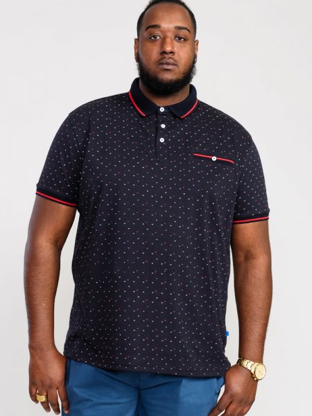 ASHWELL-D555 Ao Printed Polo Shirt With Jacquard Collar Cuffs And Inner Placket-Navy-1XLT