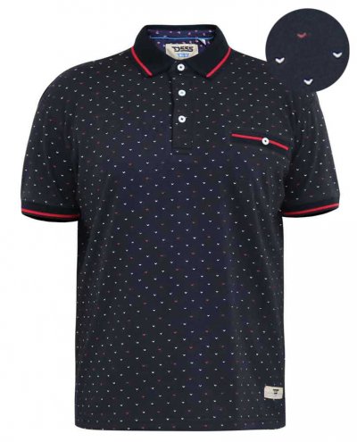 ASHWELL-D555 Ao Printed Polo Shirt With Jacquard Collar Cuffs And Inner Placket-Navy-1XLT