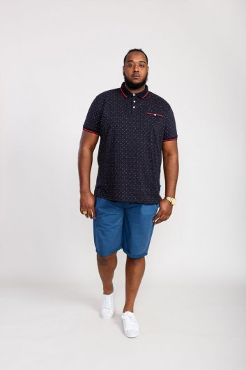 ASHWELL-D555 Ao Printed Polo Shirt With Jacquard Collar Cuffs And Inner Placket-Navy-1XLT