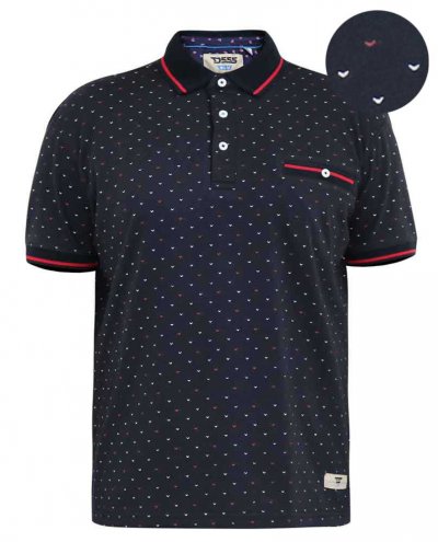 ASHWELL-D555 Ao Printed Polo Shirt With Jacquard Collar Cuffs And Inner Placket-Navy-3XLT