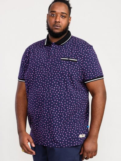 ROVER-D555 Melon Ao Printed Polo Shirt With Ribbed Collar Cuffs And Inner Placket-Navy-2XL