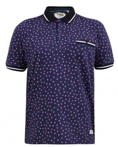 ROVER-D555 Melon Ao Printed Polo Shirt With Ribbed Collar Cuffs And Inner Placket-Navy-5XL