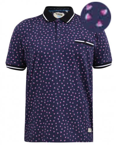 ROVER-D555 Melon Ao Printed Polo Shirt With Ribbed Collar Cuffs And Inner Placket-Navy-5XL