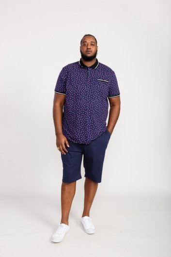 ROVER-D555 Melon Ao Printed Polo Shirt With Ribbed Collar Cuffs And Inner Placket-Navy-5XL