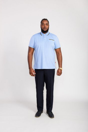 TALBOT-D555 Pique Polo Shirt With Jacquard Collar Cuffs And Pocket Opening-Blue-2XL