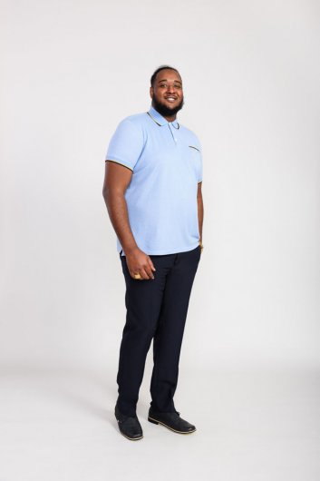 TALBOT-D555 Pique Polo Shirt With Jacquard Collar Cuffs And Pocket Opening-Blue-3XL