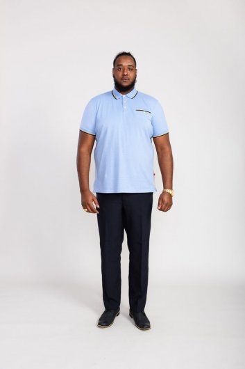 TALBOT-D555 Pique Polo Shirt With Jacquard Collar Cuffs And Pocket Opening-Blue-3XL