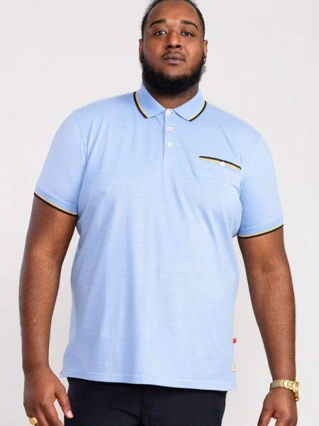 TALBOT-D555 Pique Polo Shirt With Jacquard Collar Cuffs And Pocket Opening-Blue-5XL