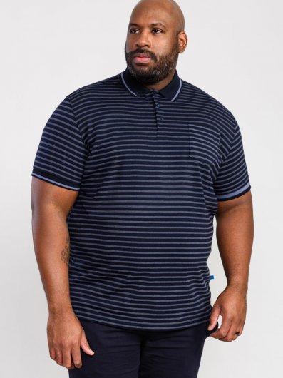 ROSEMARY-D555 Woven Full Stripe Jersey Polo-Navy-2XL