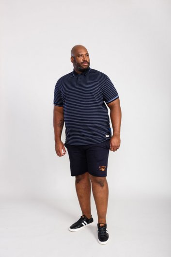 ROSEMARY-D555 Woven Full Stripe Jersey Polo-Navy-2XL