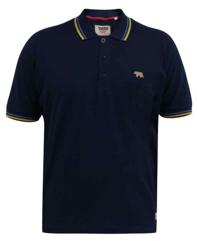 HAMFORD 1-D555 Pique Polo Shirt With 2 Colour Rib Tipping On Collar And Cuffs-Navy-2XL