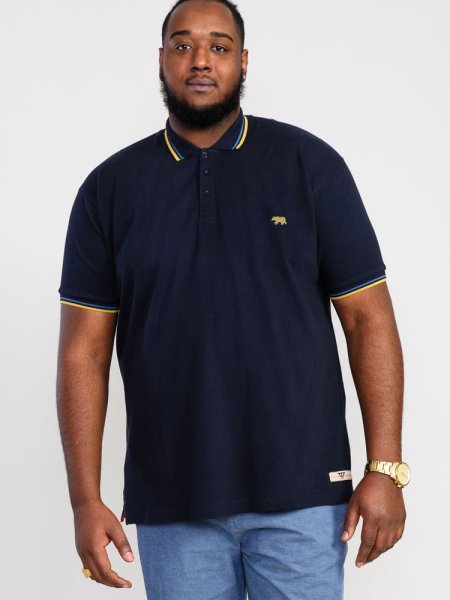 HAMFORD 1-D555 Pique Polo Shirt With 2 Colour Rib Tipping On Collar And Cuffs-Navy-1XLT