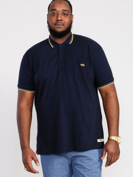 HAMFORD 1-D555 Pique Polo Shirt With 2 Colour Rib Tipping On Collar And Cuffs-Navy-2XLT
