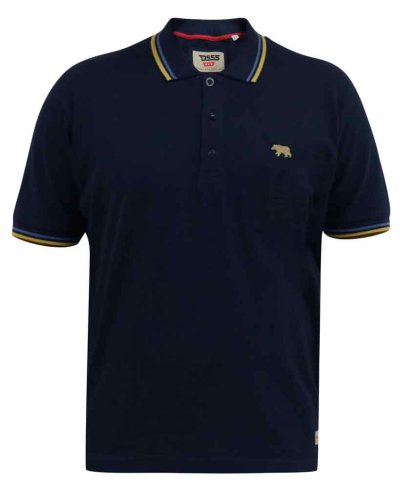 HAMFORD 1-D555 Pique Polo Shirt With 2 Colour Rib Tipping On Collar And Cuffs-Navy-2XLT