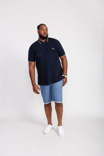 HAMFORD 1-D555 Pique Polo Shirt With 2 Colour Rib Tipping On Collar And Cuffs-Navy-2XLT