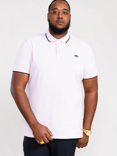 HAMFORD 2-D555 Pique Polo Shirt With 2 Colour Rib Tipping On Collar And Cuffs-Pink-4XL