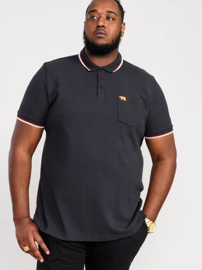 KIRBY-D555 Pique Polo With Two Colour Tipping And Patch Pocket-Black-2XL
