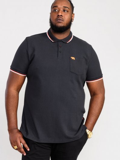 KIRBY-D555 Pique Polo With Two Colour Tipping And Patch Pocket-Black-4XL