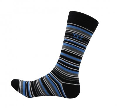 ROXTON-D555 Cotton Rich Luxury Stripe Socks 3 Pair Pack-Blue/Orange/Red-11/13.
