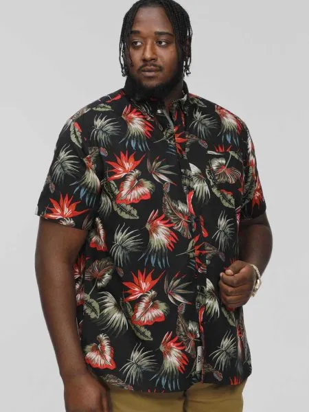 D555 Truro Hawaiian Shirt For Men - Navy Tropical Print, 100% Cotton, Sizes 2XL To 6XL - View #8