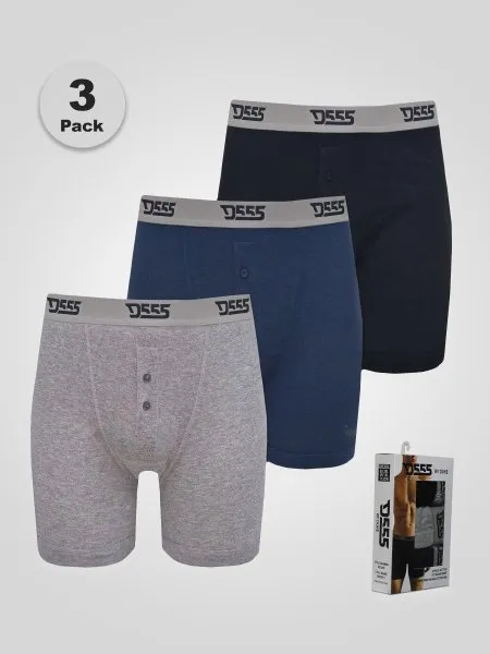 Duke London Men's Driver King Size Cotton Boxer Shorts, Pack of 3, Black/Grey/Navy