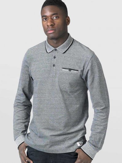 HOWARD-D555 Long Sleeve Polo Shirt With Jacquard Collar and Cuff-S-XXL-Regular