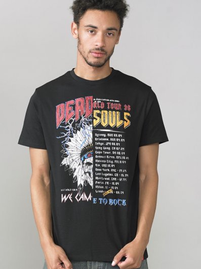 DALEY-D555 Dead Souls Off Set Print Cut And Sew Spliced T-Shirt-Black-3XLT