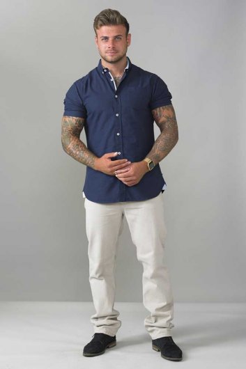 NORMAN-D555 Button Down Short Sleeve Oxford Shirt