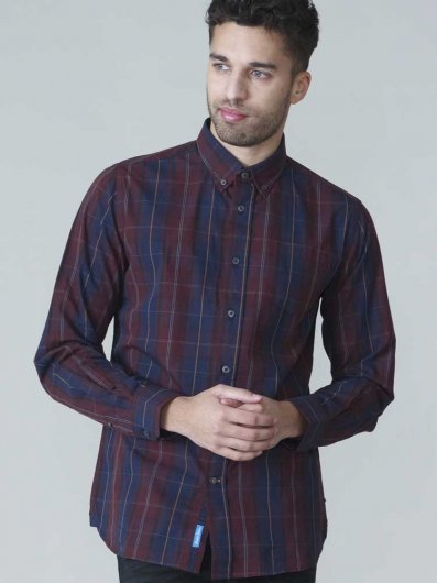 GRADY-D555 Long Sleeve Button Down Single Pocket Check Shirt
