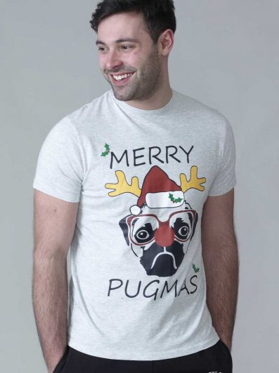 PUG-D555 Christmas Pug T-Shirt Print