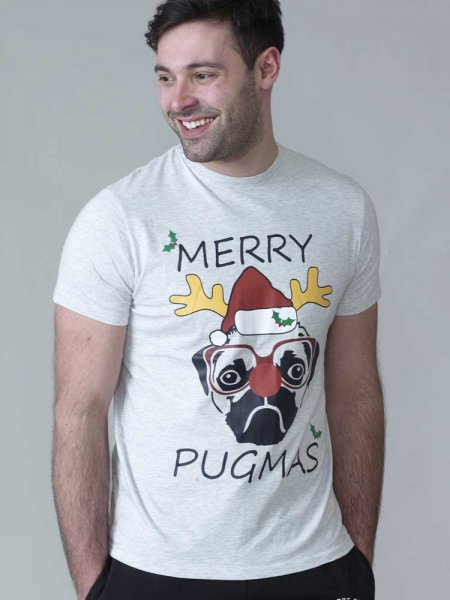 PUG-D555 Christmas Pug T-Shirt Print