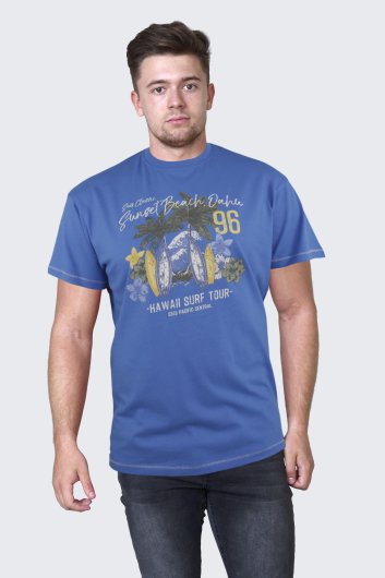 CHRISTIAN-1-D555 Sunset Beach Chest Print T-Shirt-Royal-LT