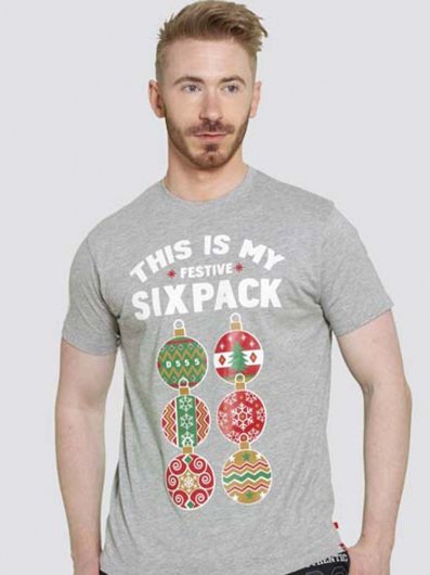 DASHER 2-D555 Christmas Six Pack Chest Print T-Shirt