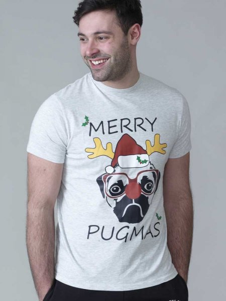 PUG-D555 Christmas Pug T-Shirt Print-S-XXL - Regular-Assorted Sizes/Colours Pack